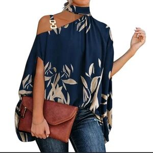 Women’s Cold shoulder Summer top, Blue floral